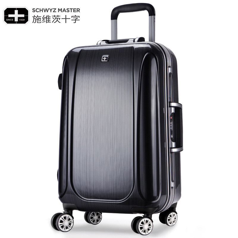施維茨十字拉桿箱20寸行李箱萬(wàn)向輪鋁框旅行箱男女韓版登機(jī)托運(yùn)箱 黑色 24寸